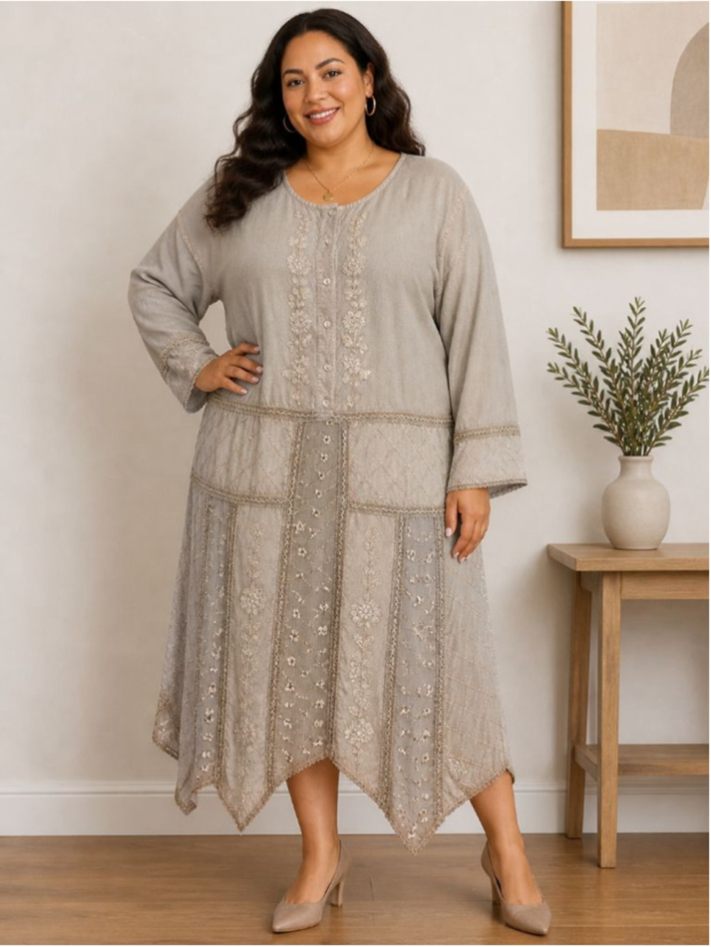 Women's Sacred Threads Beige Embroidered 2 piece Maxi Top and matching skirt